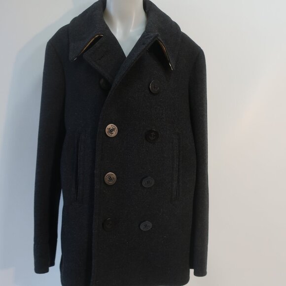 Mens Burberry Claythorpe Double-Breasted Peacoat Charcoal Gray Coat 54 US/44R - Picture 2 of 16